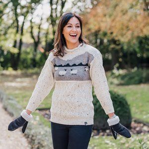 New Wool Sheep Sweater Cream M L XL 2XL Made in England